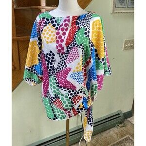 La Chemise Vtg Sz M Oversize Dolman Sleeve Abstract Print Side Knot Tunic Blouse